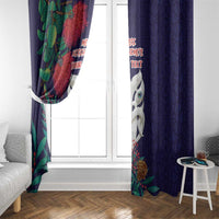 Maori Wheku Meri Kirihimete Personalised Window Curtain All Blue Indigenous Maori Motif - Polynesian Pride