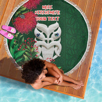 Maori Wheku Meri Kirihimete Personalised Beach Blanket All Green Indigenous Maori Motif - Polynesian Pride