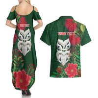 Maori Wheku Meri Kirihimete Personalised Couples Matching Summer Maxi Dress and Hawaiian Shirt All Green Indigenous Maori Motif - Polynesian Pride