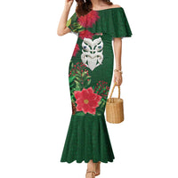 Maori Wheku Meri Kirihimete Personalised Family Matching Mermaid Dress and Hawaiian Shirt All Green Indigenous Maori Motif - Polynesian Pride