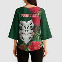 Maori Wheku Meri Kirihimete Personalised Kimono Sleeve Blouse All Green Indigenous Maori Motif - Polynesian Pride