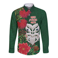 Maori Wheku Meri Kirihimete Personalised Long Sleeve Button Shirt All Green Indigenous Maori Motif - Polynesian Pride
