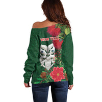 Maori Wheku Meri Kirihimete Personalised Off Shoulder Sweater All Green Indigenous Maori Motif - Polynesian Pride