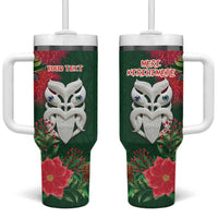 Maori Wheku Meri Kirihimete Personalised Tumbler With Handle All Green Indigenous Maori Motif - Polynesian Pride
