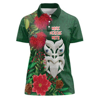 Maori Wheku Meri Kirihimete Personalised Women Polo Shirt All Green Indigenous Maori Motif - Polynesian Pride