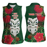Maori Wheku Meri Kirihimete Personalised Women Sleeveless Polo Shirt All Green Indigenous Maori Motif - Polynesian Pride