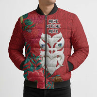 Maori Wheku Meri Kirihimete Personalised Bomber Puffer Jacket All Red Indigenous Maori Motif - Polynesian Pride