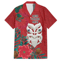 Maori Wheku Meri Kirihimete Personalised Family Matching Long Sleeve Bodycon Dress and Hawaiian Shirt All Red Indigenous Maori Motif - Polynesian Pride