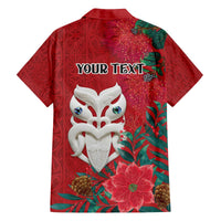 Maori Wheku Meri Kirihimete Personalised Family Matching Off The Shoulder Long Sleeve Dress and Hawaiian Shirt All Red Indigenous Maori Motif - Polynesian Pride