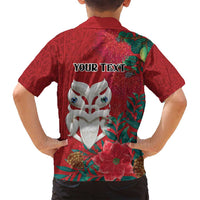 Maori Wheku Meri Kirihimete Personalised Family Matching Off Shoulder Maxi Dress and Hawaiian Shirt All Red Indigenous Maori Motif - Polynesian Pride
