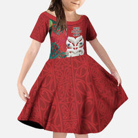 Maori Wheku Meri Kirihimete Personalised Family Matching Summer Maxi Dress and Hawaiian Shirt All Red Indigenous Maori Motif - Polynesian Pride