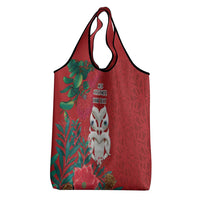 Maori Wheku Meri Kirihimete Personalised Grocery Bag All Red Indigenous Maori Motif - Polynesian Pride