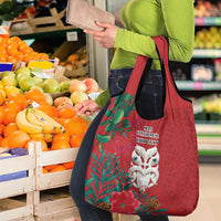 Maori Wheku Meri Kirihimete Personalised Grocery Bag All Red Indigenous Maori Motif - Polynesian Pride