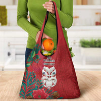 Maori Wheku Meri Kirihimete Personalised Grocery Bag All Red Indigenous Maori Motif - Polynesian Pride