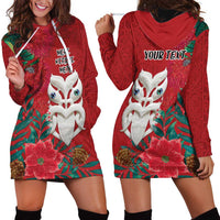 Maori Wheku Meri Kirihimete Personalised Hoodie Dress All Red Indigenous Maori Motif - Polynesian Pride