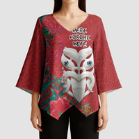 Maori Wheku Meri Kirihimete Personalised Kimono Sleeve Blouse All Red Indigenous Maori Motif - Polynesian Pride