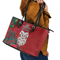 Maori Wheku Meri Kirihimete Personalised Leather Tote Bag All Red Indigenous Maori Motif - Polynesian Pride