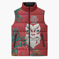 Maori Wheku Meri Kirihimete Personalised Sleeveless Puffer Jacket All Red Indigenous Maori Motif - Polynesian Pride