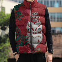 Maori Wheku Meri Kirihimete Personalised Sleeveless Puffer Jacket All Red Indigenous Maori Motif - Polynesian Pride