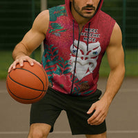 Maori Wheku Meri Kirihimete Personalised Sleeveless Zip Hoodie All Red Indigenous Maori Motif - Polynesian Pride