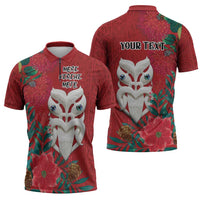 Maori Wheku Meri Kirihimete Personalised Zipper Polo Shirt All Red Indigenous Maori Motif - Polynesian Pride