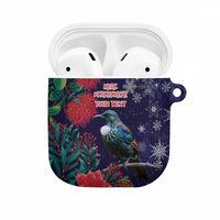 Tui Meri Kirihimete Personalised AirPods Case Pohutukawa Flowers Blue Motif LT9 Blue - Polynesian Pride
