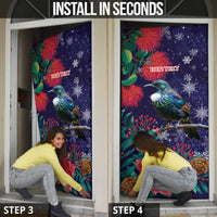 Tui Meri Kirihimete Personalised Door Cover Pohutukawa Flowers Blue Motif - Polynesian Pride