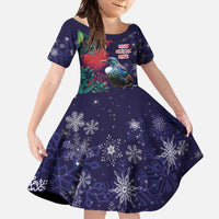 Tui Meri Kirihimete Personalised Family Matching Off Shoulder Maxi Dress and Hawaiian Shirt Pohutukawa Flowers Blue Motif - Polynesian Pride