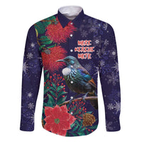 Tui Meri Kirihimete Personalised Family Matching Summer Maxi Dress and Hawaiian Shirt Pohutukawa Flowers Blue Motif - Polynesian Pride