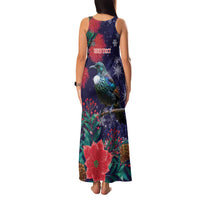 Tui Meri Kirihimete Personalised Family Matching Tank Maxi Dress and Hawaiian Shirt Pohutukawa Flowers Blue Motif - Polynesian Pride