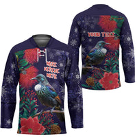 Tui Meri Kirihimete Personalised Hockey Jersey Pohutukawa Flowers Blue Motif - Polynesian Pride