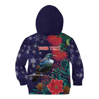 Tui Meri Kirihimete Personalised Kid Hoodie Pohutukawa Flowers Blue Motif - Polynesian Pride