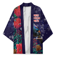 Tui Meri Kirihimete Personalised Kimono Pohutukawa Flowers Blue Motif - Polynesian Pride