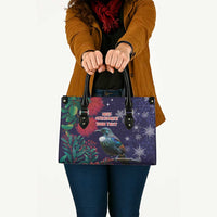 Tui Meri Kirihimete Personalised Leather Bag Pohutukawa Flowers Blue Motif - Polynesian Pride