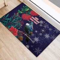 Tui Meri Kirihimete Personalised Rubber Doormat Pohutukawa Flowers Blue Motif - Polynesian Pride