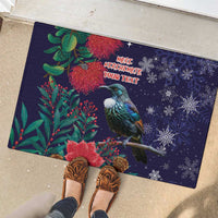 Tui Meri Kirihimete Personalised Rubber Doormat Pohutukawa Flowers Blue Motif - Polynesian Pride