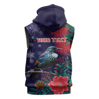 Tui Meri Kirihimete Personalised Sleeveless Zip Hoodie Pohutukawa Flowers Blue Motif - Polynesian Pride