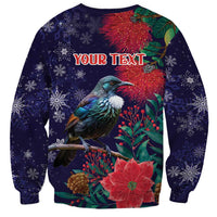 Tui Meri Kirihimete Personalised Sweatshirt Pohutukawa Flowers Blue Motif - Polynesian Pride