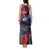 Tui Meri Kirihimete Personalised Tank Maxi Dress Pohutukawa Flowers Blue Motif - Polynesian Pride