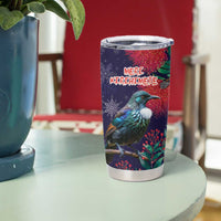 Tui Meri Kirihimete Personalised Tumbler Cup Pohutukawa Flowers Blue Motif - Polynesian Pride
