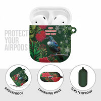 Tui Meri Kirihimete Personalised AirPods Case Pohutukawa Flowers Green Motif LT9 - Polynesian Pride