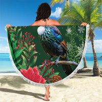 Tui Meri Kirihimete Personalised Beach Blanket Pohutukawa Flowers Green Motif - Polynesian Pride