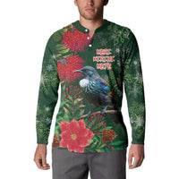 Tui Meri Kirihimete Personalised Button Sweatshirt Pohutukawa Flowers Green Motif - Polynesian Pride