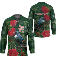Tui Meri Kirihimete Personalised Hockey Jersey Pohutukawa Flowers Green Motif - Polynesian Pride