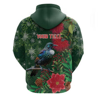 Tui Meri Kirihimete Personalised Hoodie Pohutukawa Flowers Green Motif - Polynesian Pride