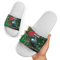 Tui Meri Kirihimete Personalised Slide Sandals Pohutukawa Flowers Green Motif - Polynesian Pride
