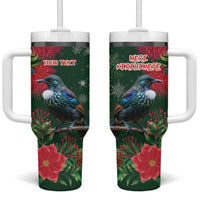 Tui Meri Kirihimete Personalised Tumbler With Handle Pohutukawa Flowers Green Motif - Polynesian Pride