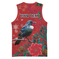 Tui Meri Kirihimete Personalised Basketball Jersey Pohutukawa Flowers Red Motif - Polynesian Pride