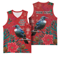 Tui Meri Kirihimete Personalised Basketball Jersey Pohutukawa Flowers Red Motif - Polynesian Pride