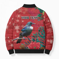 Tui Meri Kirihimete Personalised Bomber Puffer Jacket Pohutukawa Flowers Red Motif - Polynesian Pride